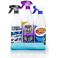 Sisbrill Kit Trío Esencial de Limpieza - Limpieza y Cuidado de Todo el Coche - Llantas- Cuero- Mosquitos- Tapicería